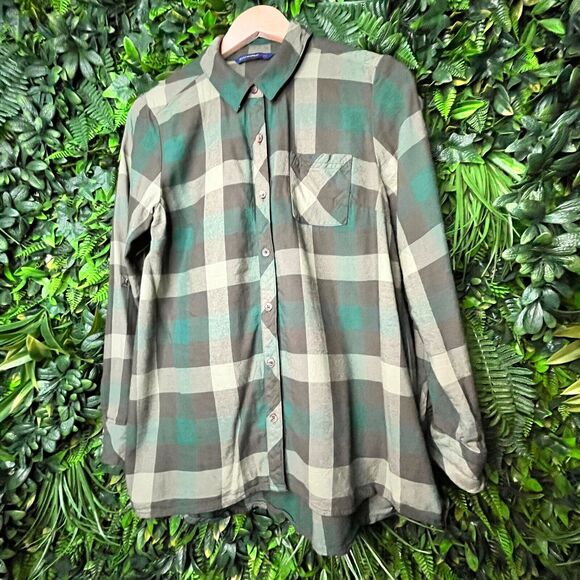 Isaac Mizrahi Live Tops Women 6‎ Green Button Shirt Blouse Collared Plaid 0534 - Picture 12 of 13